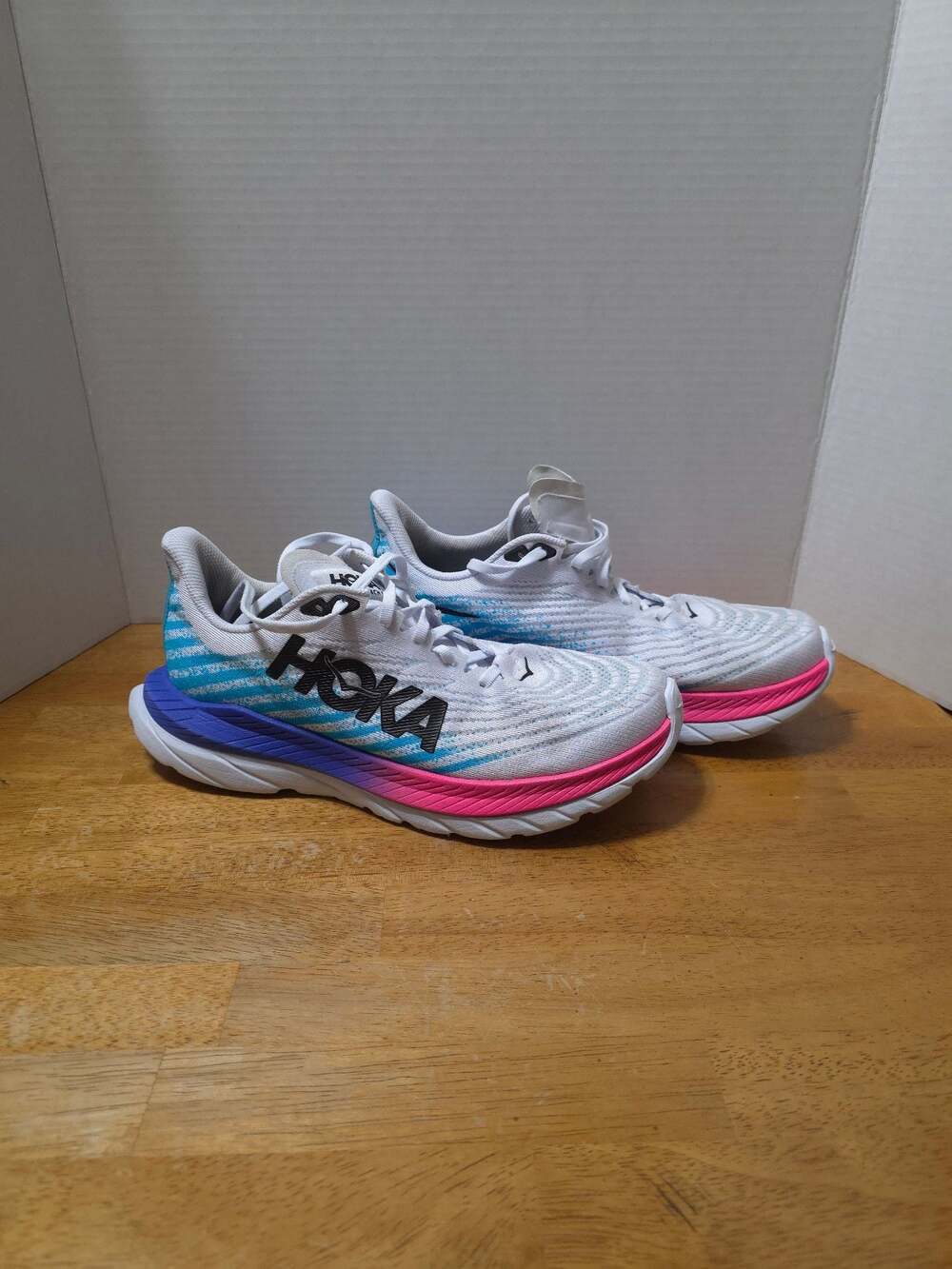 Hoka Mach 5 Running Shoes White Scuba Blue Pink